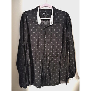 Quieti Dark Gray Floral & Polka Dot Contrast Cuffs Fine Cotton L/S Shirt XL